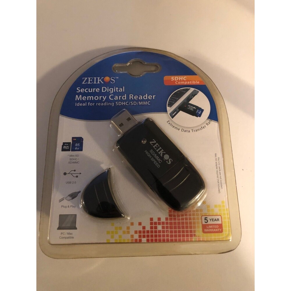Zeikos SD Memory Card Reader 2.0 SD-SDHC-MMC Card Reader New Sealed